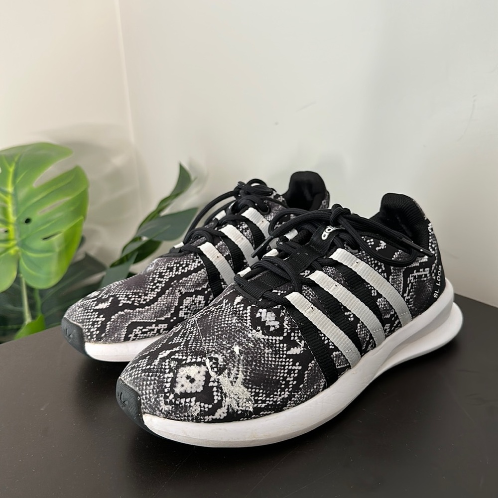 Adidas Black and White Snakeskin Print Sneakers